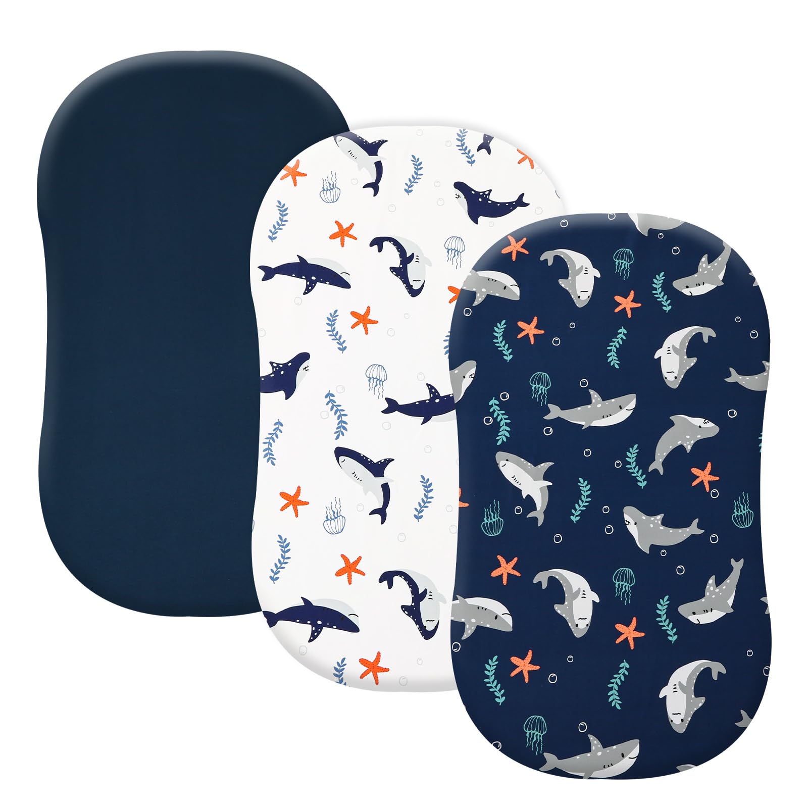 PHF bassinet sheets with shark-pattern design for playful nursery and cozy sleep