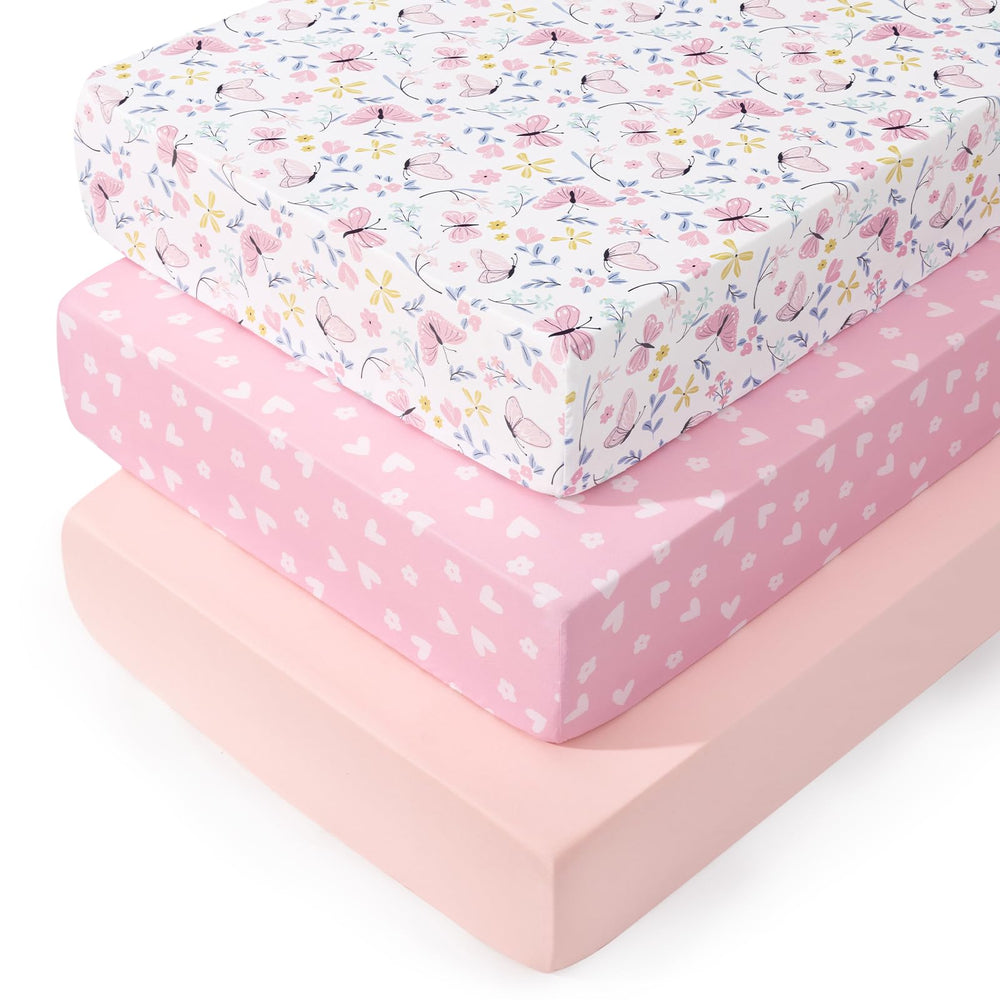 PHF butterfly-crib-sheet 28x52 provides a soft, breathable sleep surface for baby.