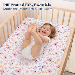 PHF butterfly-pattern-crib-sheet fits standard cribs securely and neatly.