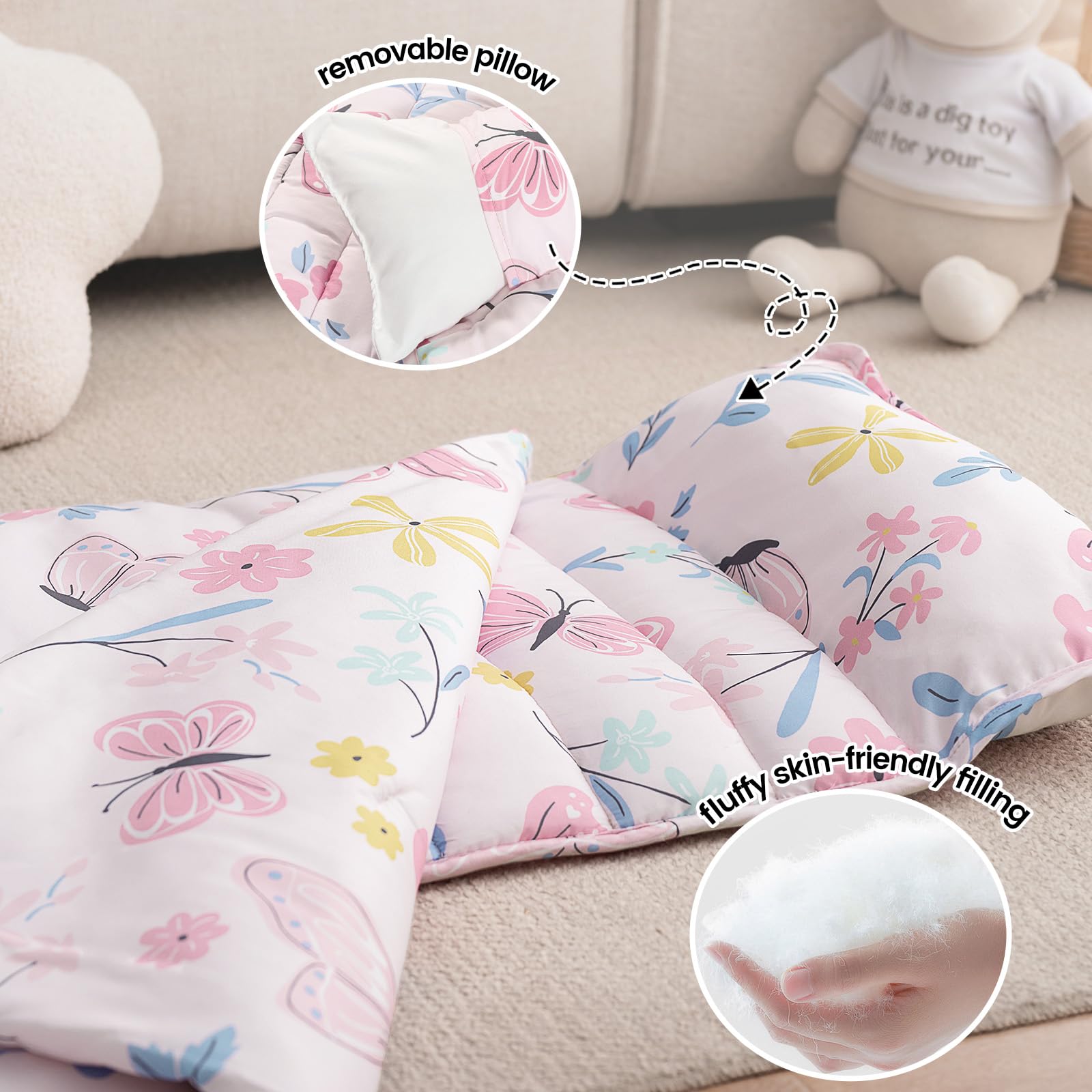 PHF butterfly-patterned nap mat keeps kids comfortable at daycare.