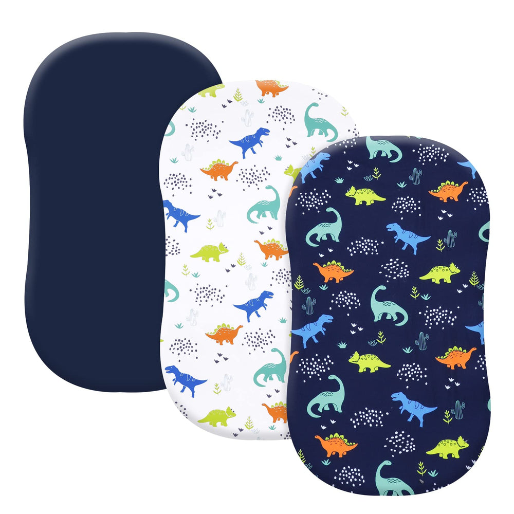 PHF dinosaur bassinet sheet in navy pattern for infant comfort.