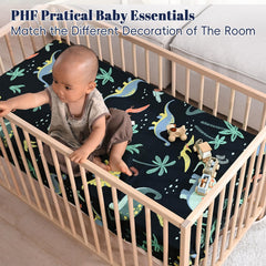 PHF dinosaur crib sheets with strong elastic band for flat, secure placement.