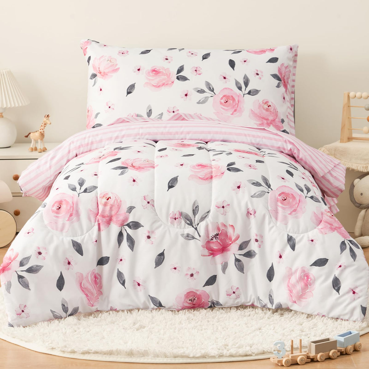 PHF floral toddler comforter with soft, breathable fabric for all-season warmth