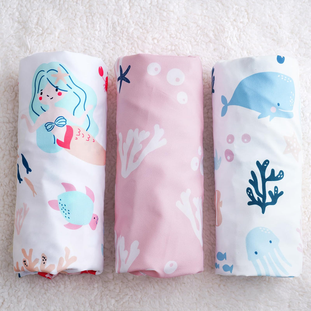 PHF Mermaid sheet fits most bassinet shapes with secure, slip-free performance.