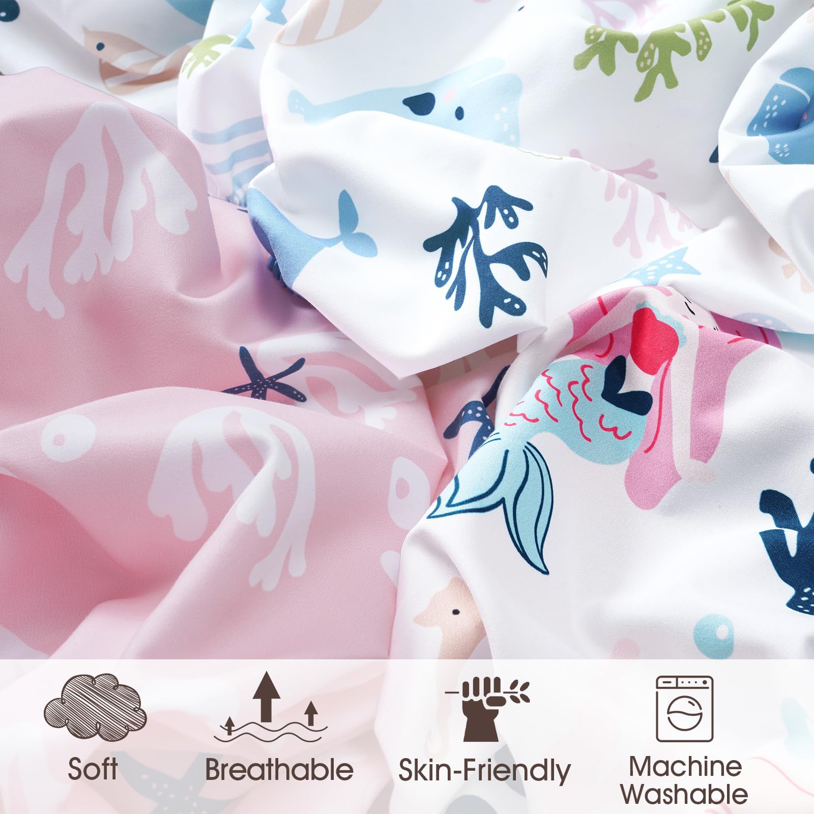 PHF Mermaid crib sheets 9-inch pocket fits standard crib mattresses securely.