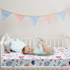 PHF Mermaid crib sheets soft microfiber close-up highlights gentle touch.
