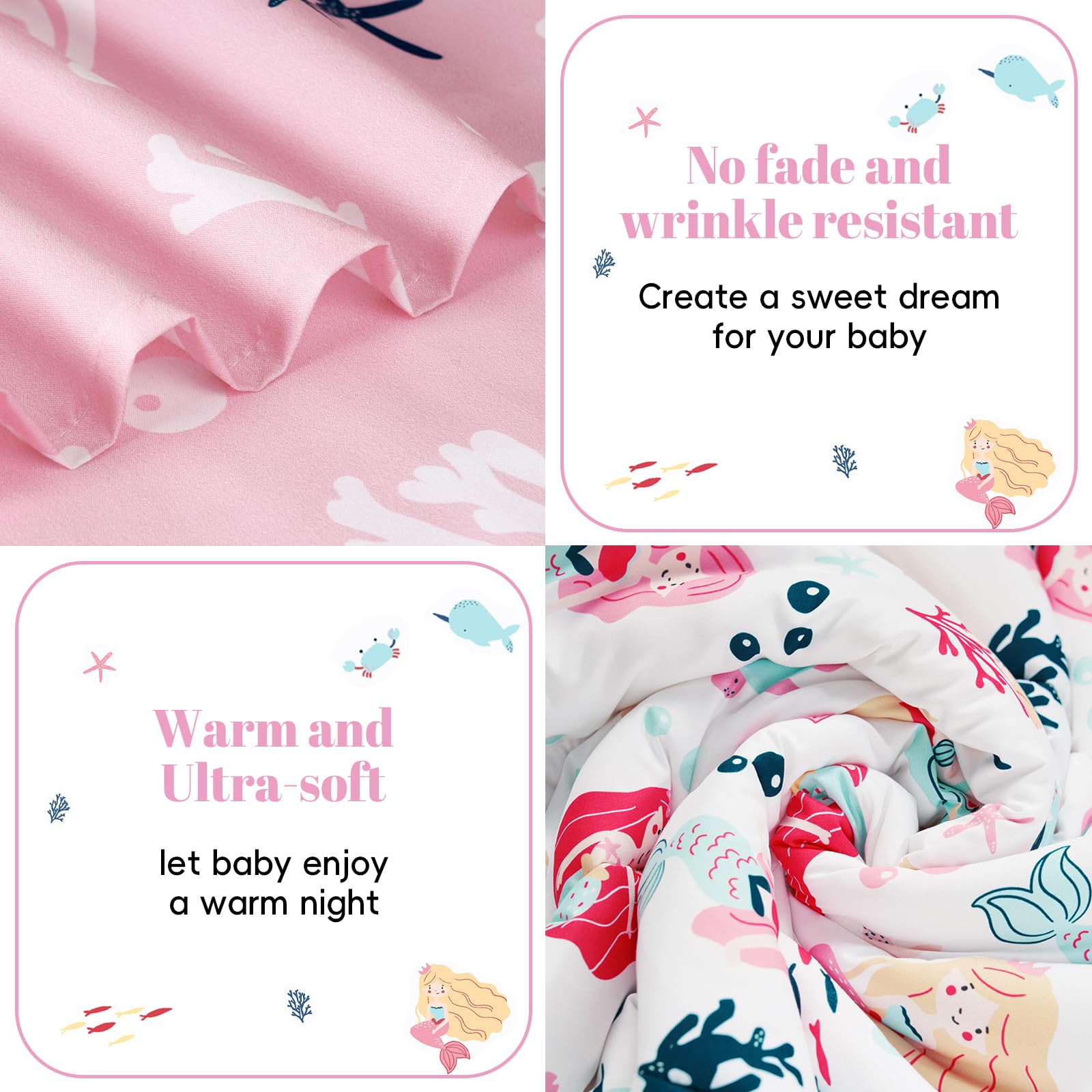 PHF Mermaid flat top sheet provides smooth warmth and easy washability for toddlers