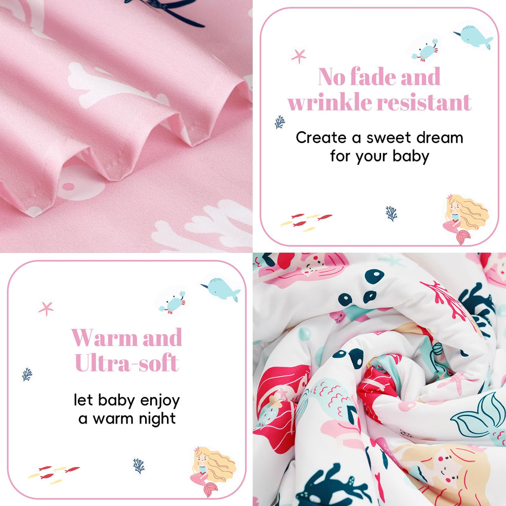 PHF Mermaid flat top sheet provides smooth warmth and easy washability for toddlers