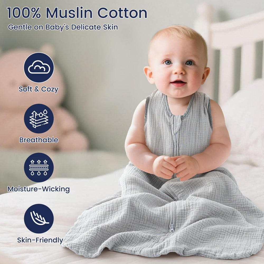PHF sleep sack grey 0.5 TOG supports easy diaper changes