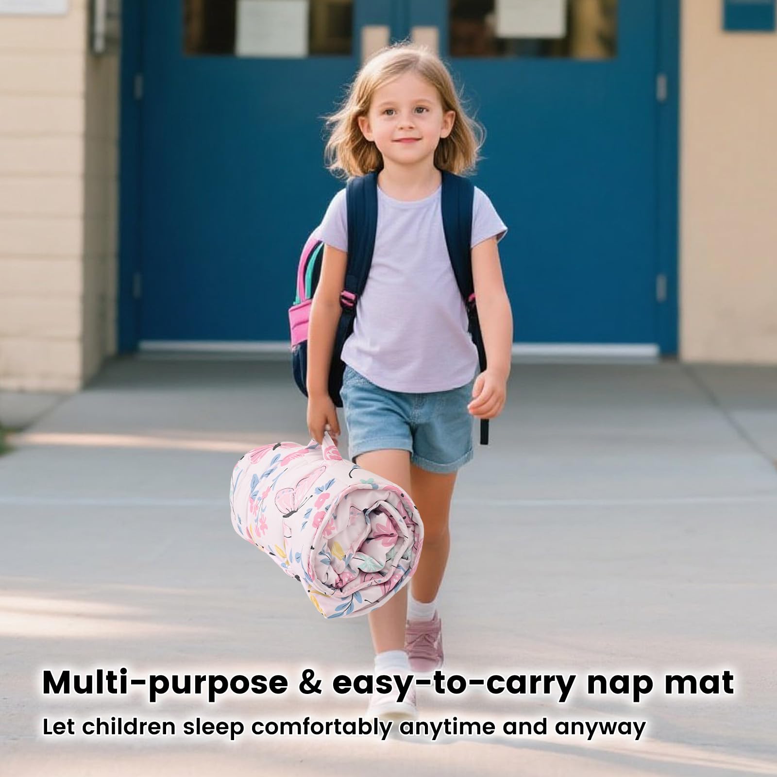 PHF nap mat with removable pillow and versatile use cases.