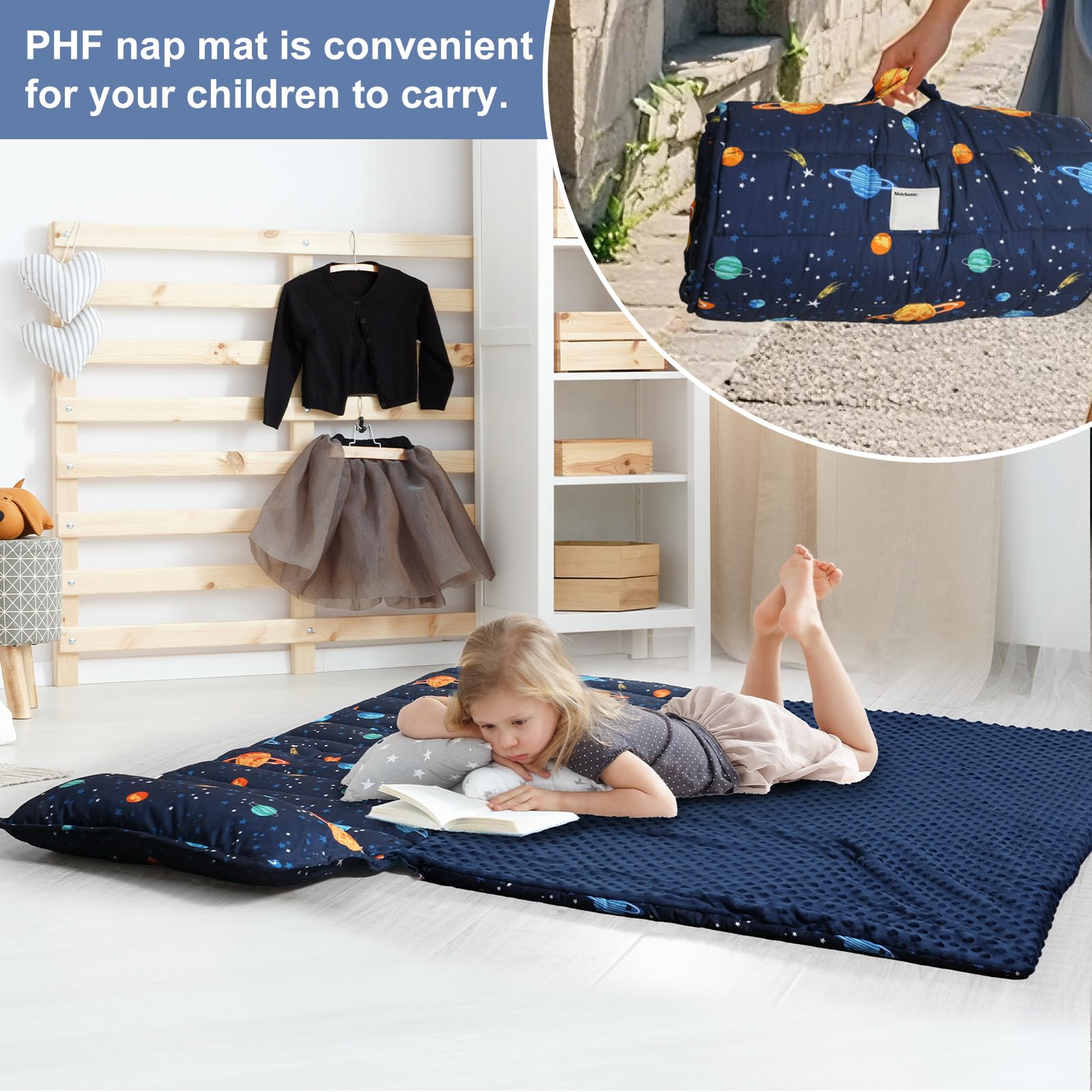 PHF nap mat bottom quilting keeps fill in place.