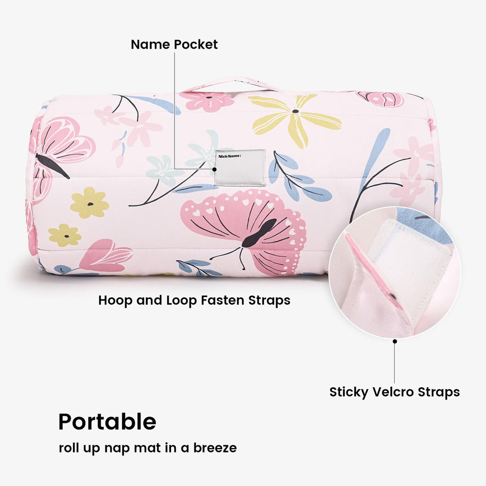 PHF nap mat rolls up neatly with straps for travel.