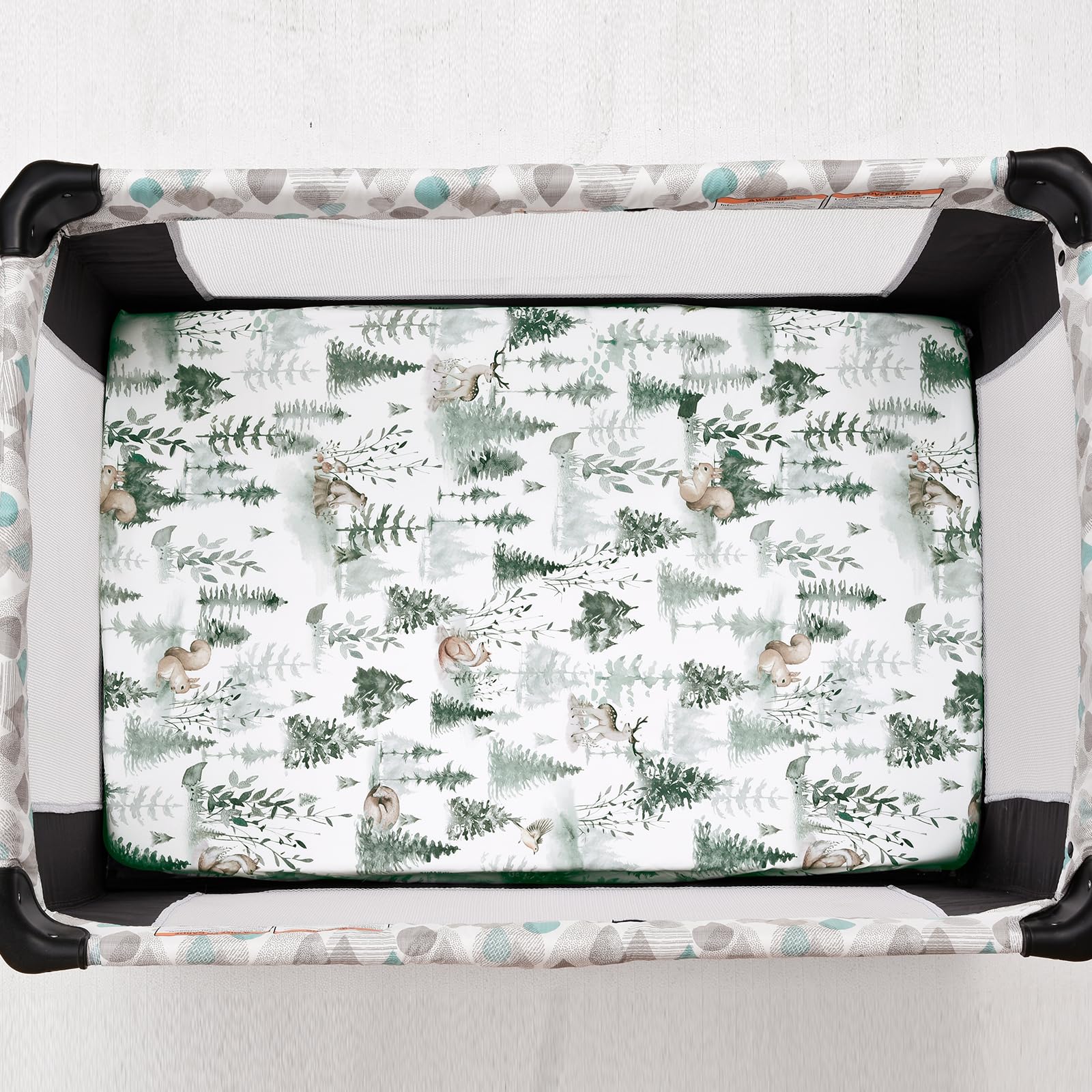 PHF Pack N Play woodland sheet with pocket, snug placement for portable mattresses