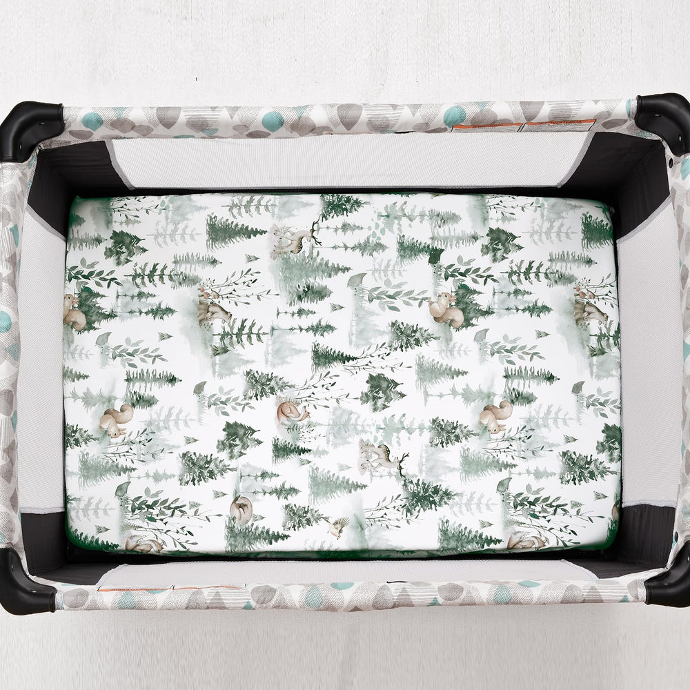 PHF Pack N Play woodland sheet with pocket, snug placement for portable mattresses