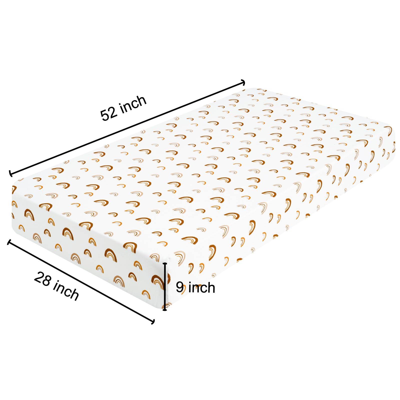 PHF rainbow crib sheet in action with secure elastic band on mattress