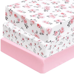 PHF rose floral crib sheet fits standard crib mattresses securely.