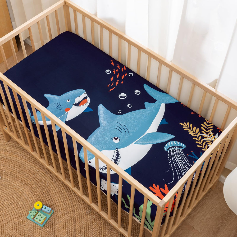 PHF shark crib sheet durable-edges ensure long-lasting use through washes.