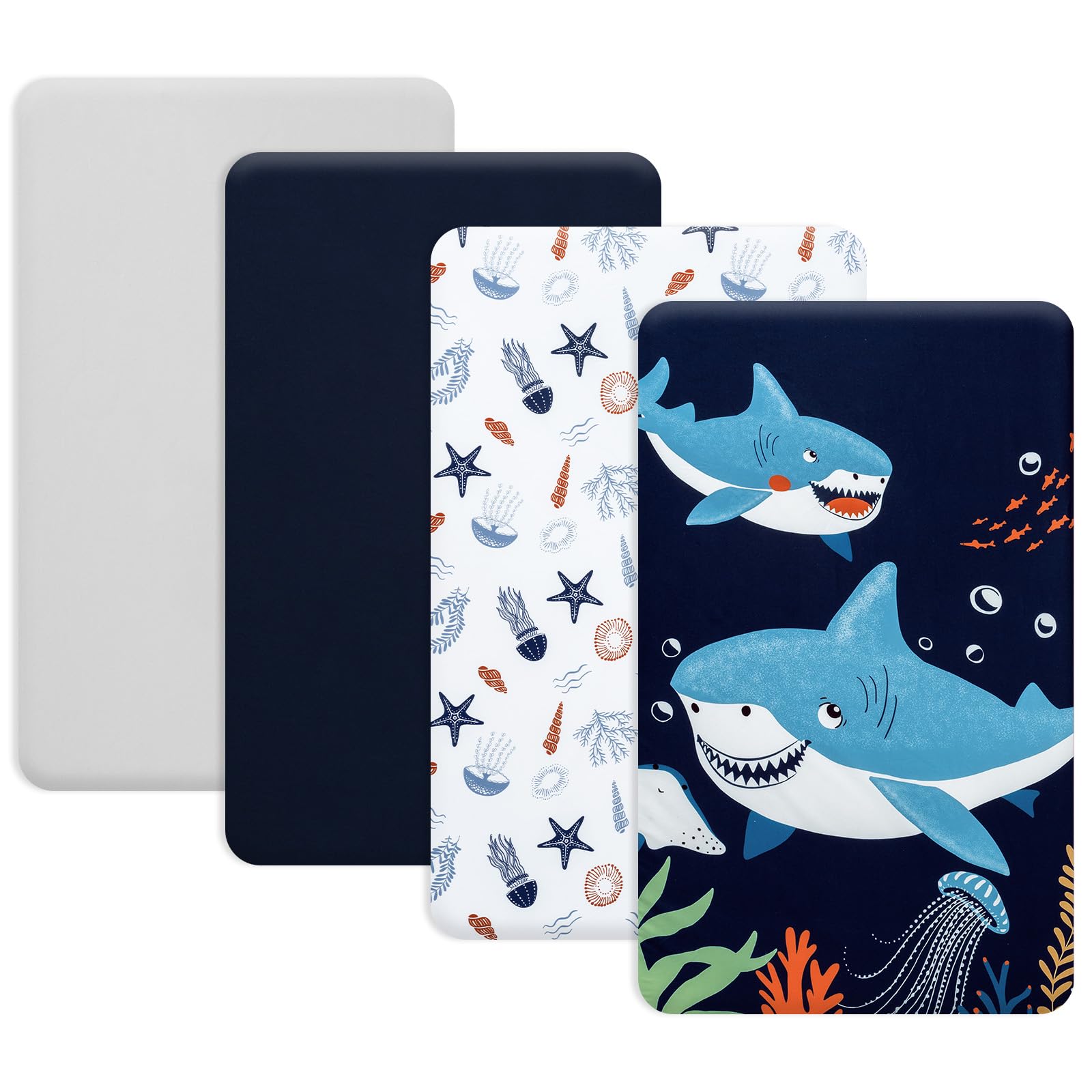 PHF shark crib sheet in soft fabric for gentle baby skin and comfort.