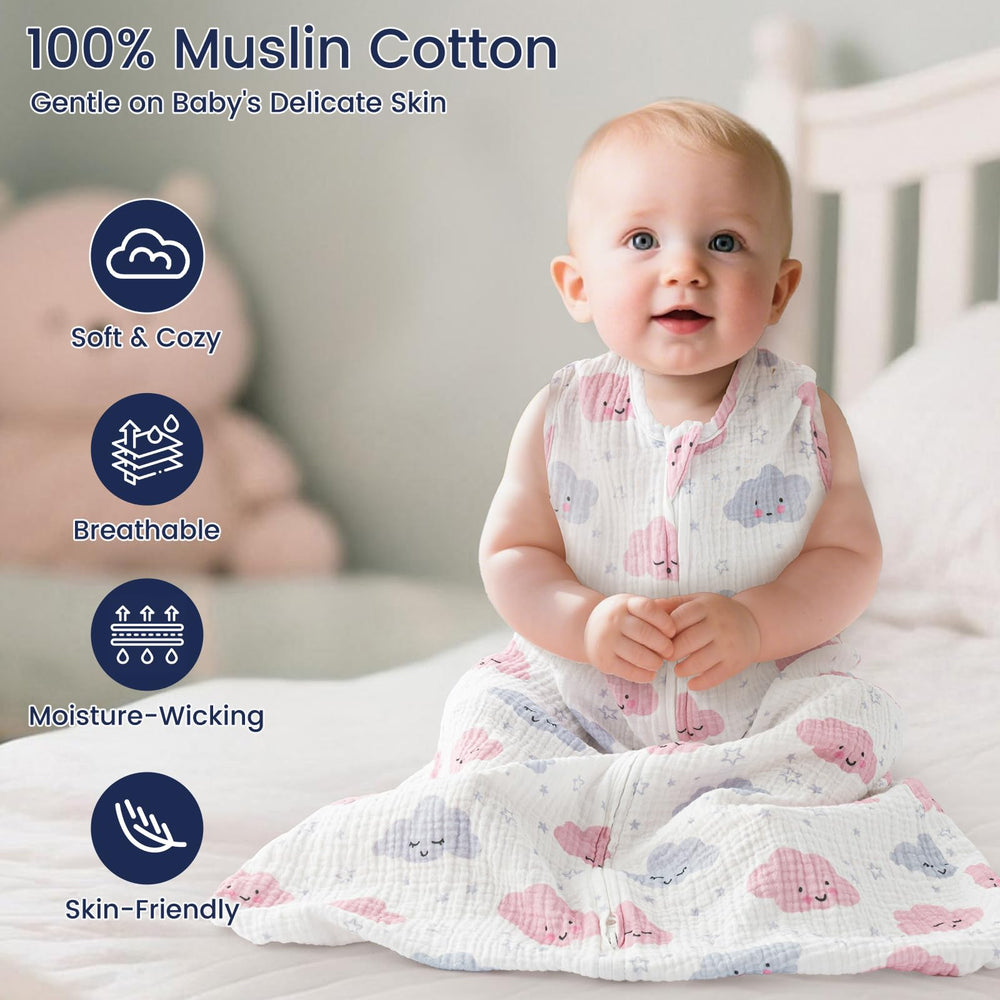 PHF Sleep Sack Muslin Cotton Closeup: soft texture for sensitive skin.