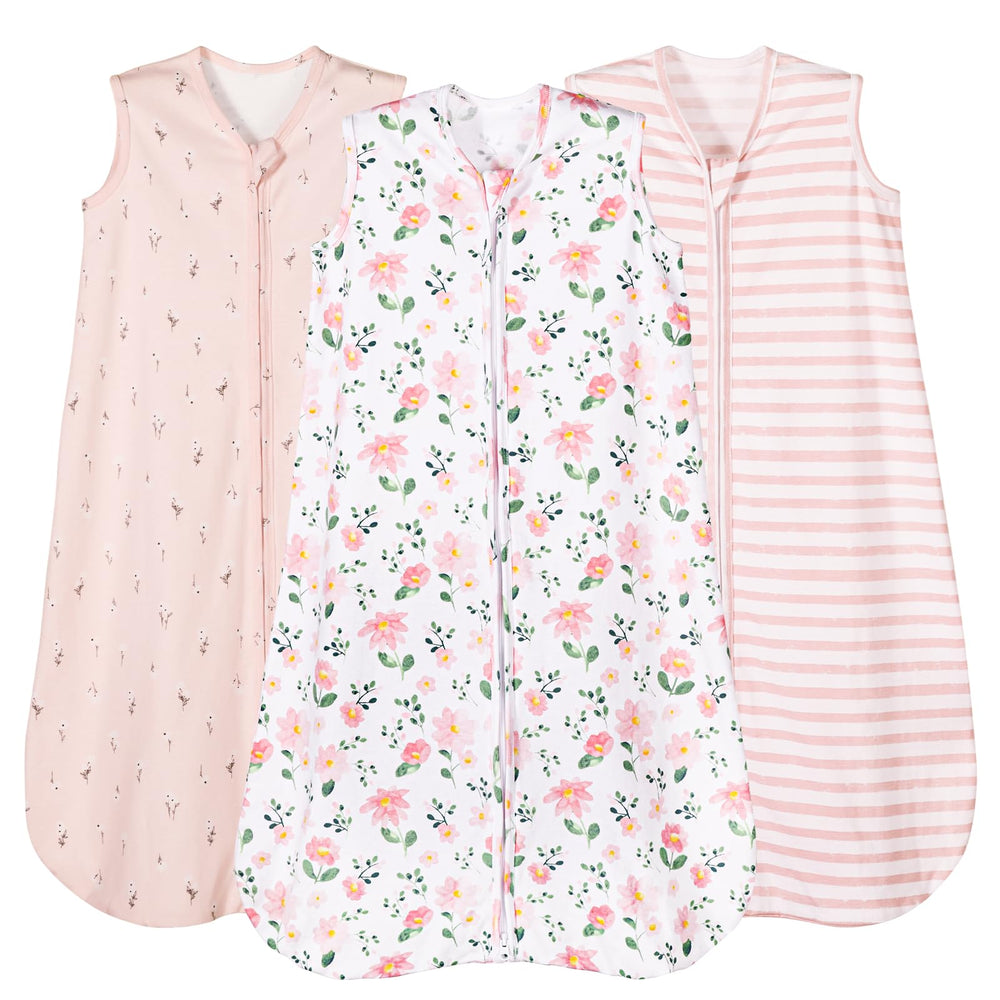 PHF soft baby sleep sack 0-6 months, pink floral, promotes cozy, breathable sleep.