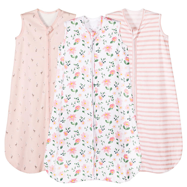 PHF soft baby sleep sack in pink floral design, breathable cotton for all-night comfort.