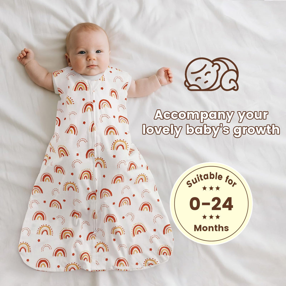 PHF Rainbow-pattern sleep sack promotes cozy warmth for babies.