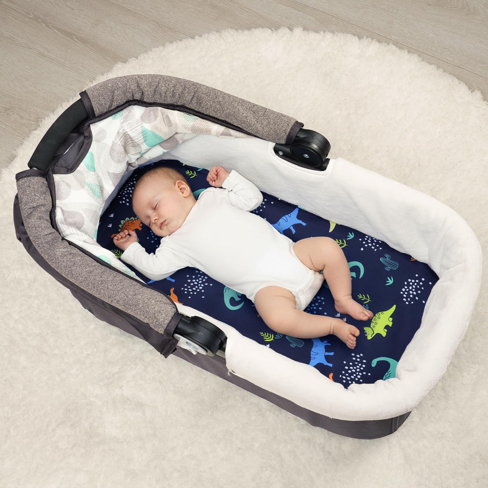 Soft microfiber bassinet sheet provides gentle touch for baby's skin.