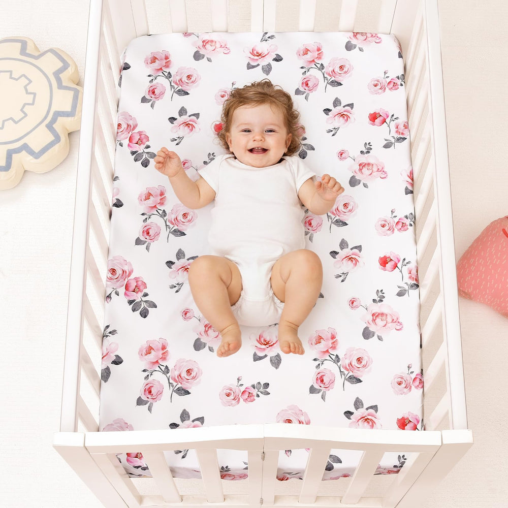 PHF soft microfiber rose floral sheet feels gentle on baby skin.