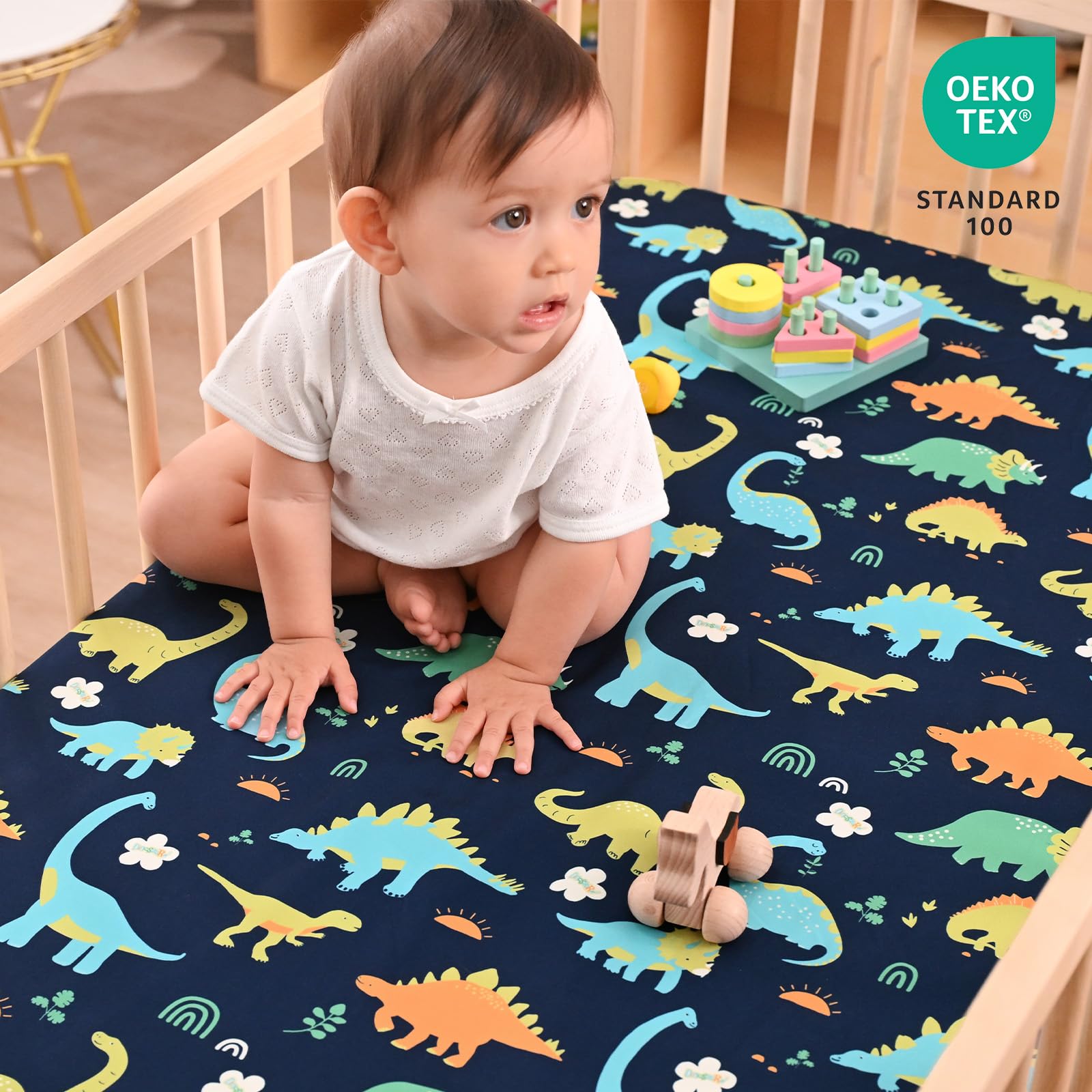 PHF soft microfiber crib sheet with dinosaur design feels silky and breathable