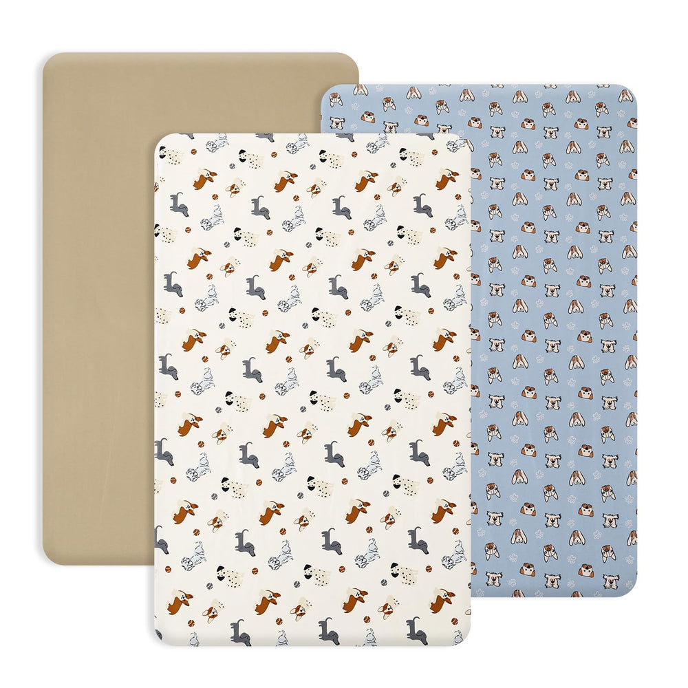 PHF soft mini crib sheets with dogs pattern for cozy baby sleep.