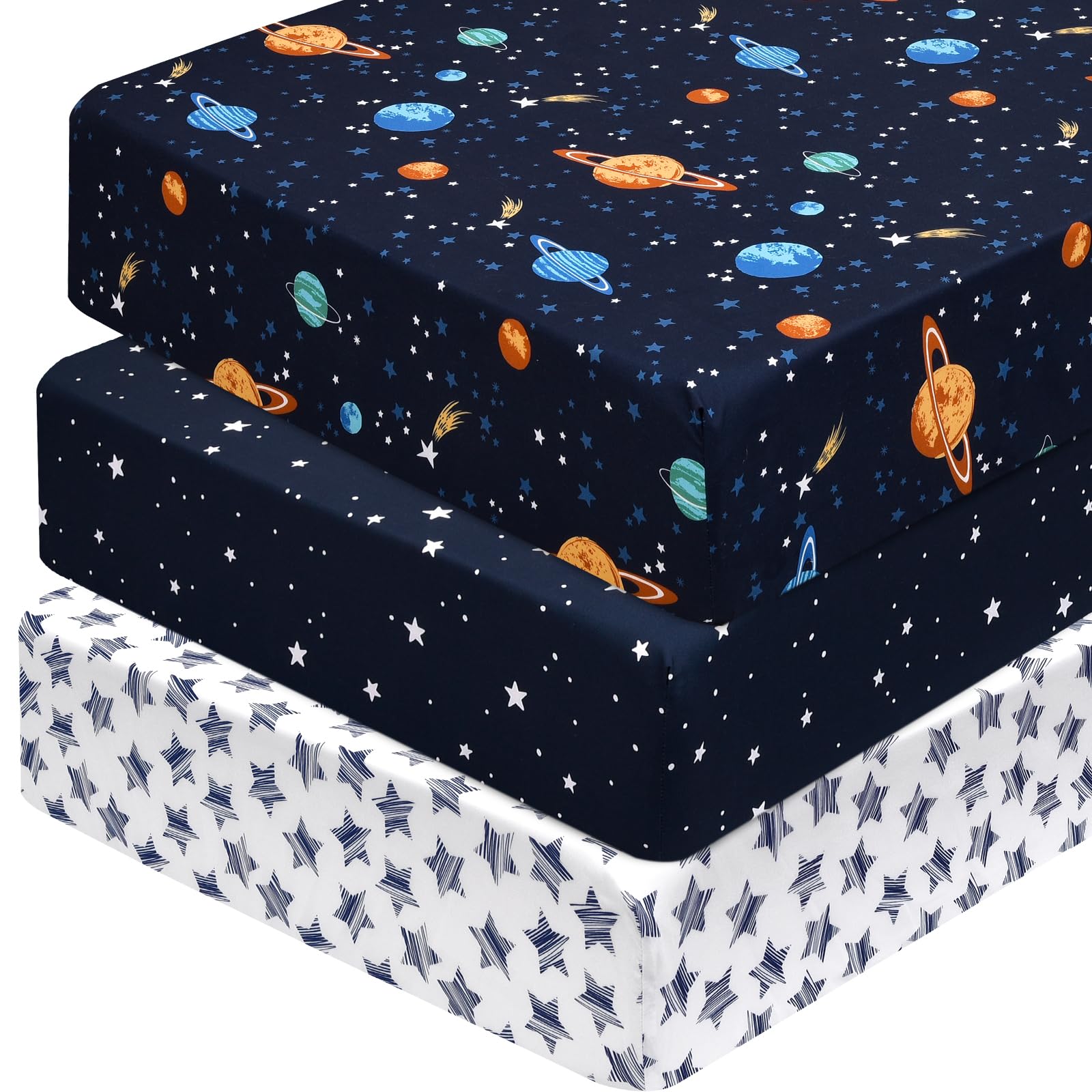 PHF space crib sheets stars pattern provide secure fit on standard cribs
