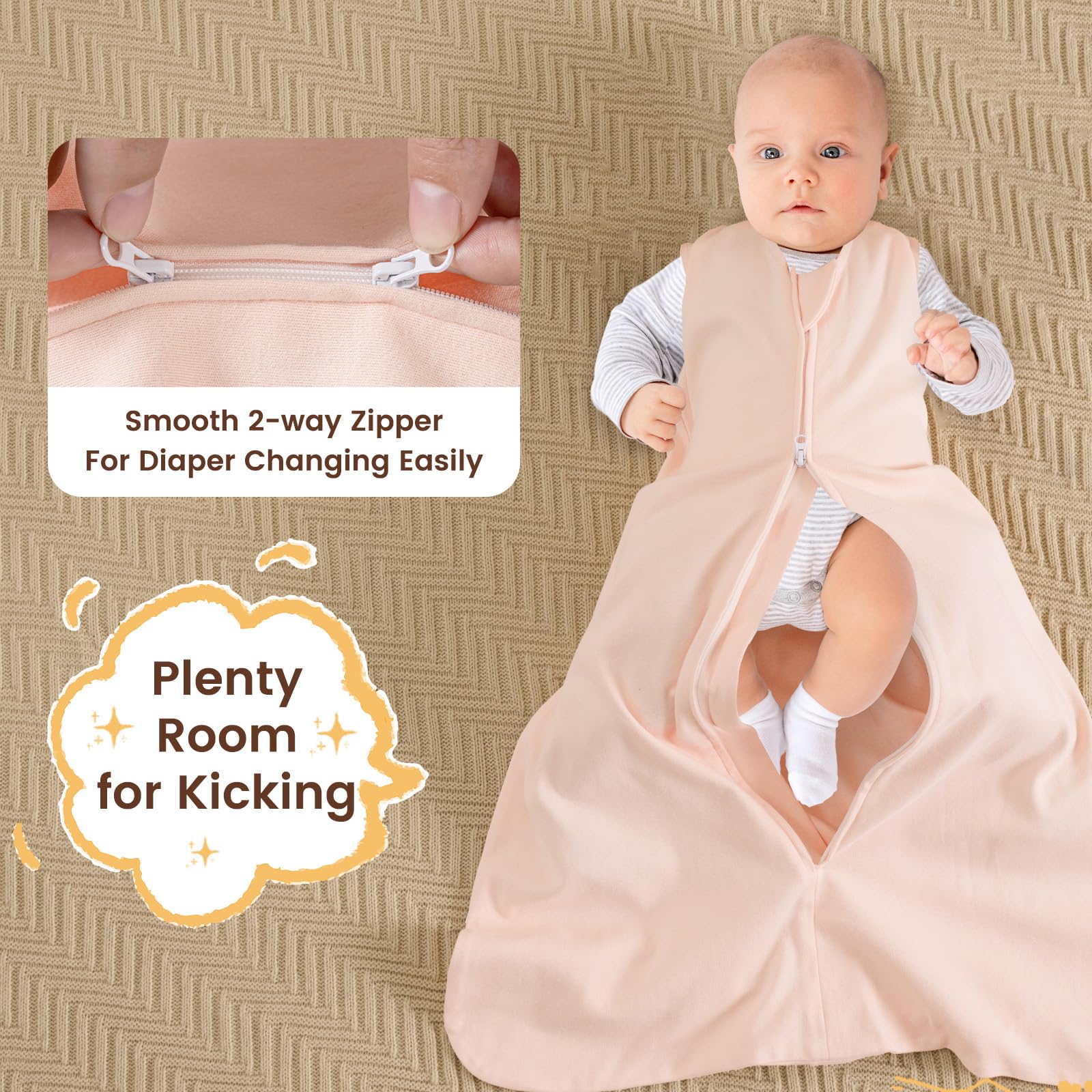 Three-pack sleep sacks for babies provides variety and quick changes.