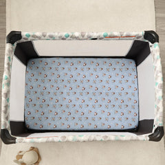 PHF universal-fit playard sheets provide secure mattress fit.