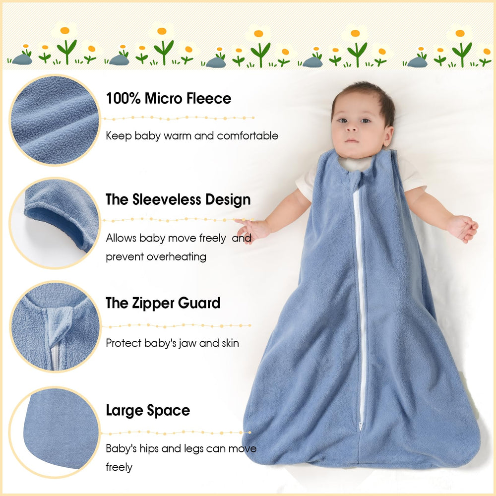 PHF sleep sack grey side view, breathable comfort for babies.