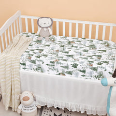 PHF woodland crib sheet closeup fabric highlights ultra-soft microfiber and skin-friendly feel.