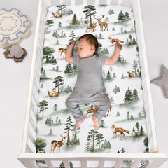 PHF Woodland crib sheets feature squirrels pattern for engaging visuals during tummy time.
