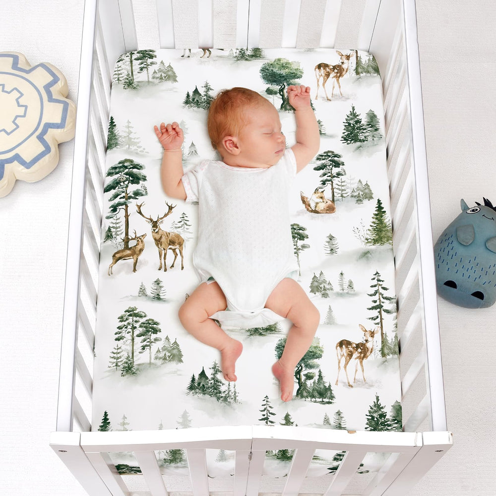 PHF Woodland mini crib sheet with squirrels, secure fit for 1–5 inch mattresses