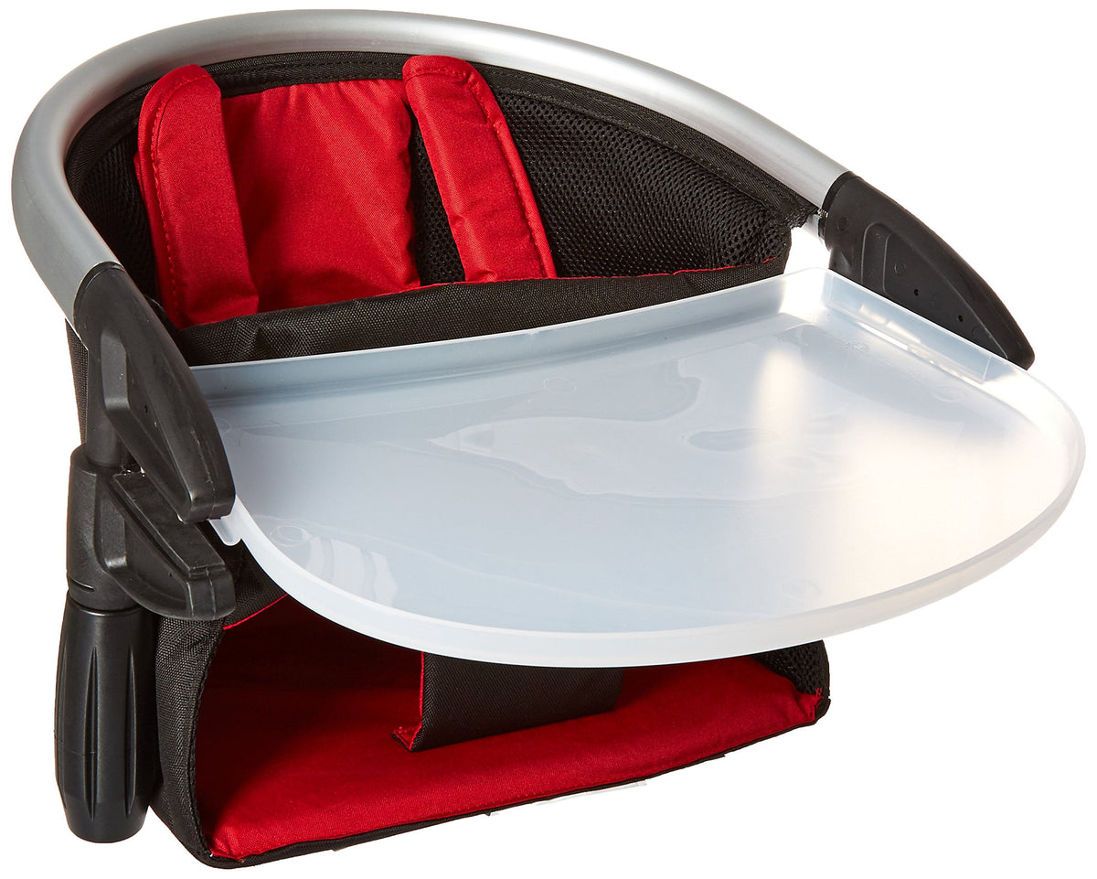 Phil-teds Lobster clip-on high chair folded for ultra-compact travel.