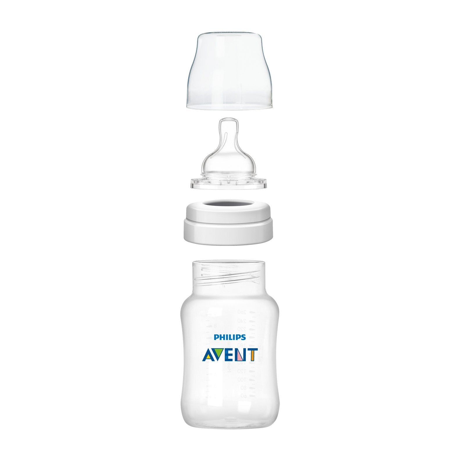 Anti-colic vent valve on Philips Avent bottle vents air away from tummy