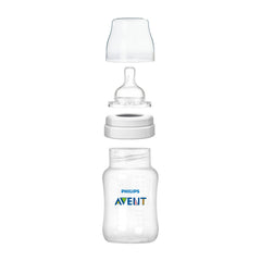 Anti-colic vent valve on Philips Avent bottle vents air away from tummy