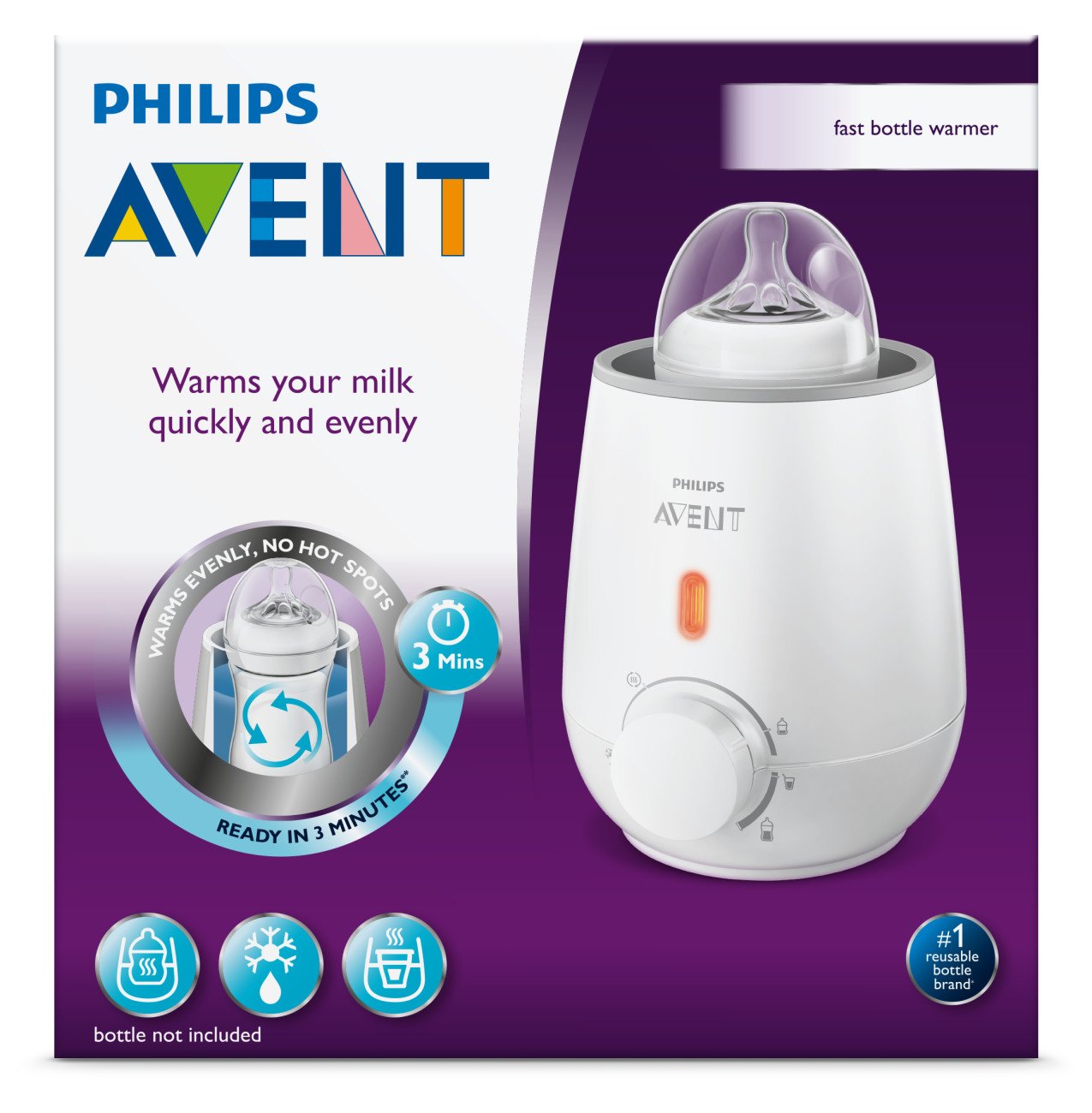 Philips Avent bottle warmer provides safe, even heating with no hotspots.