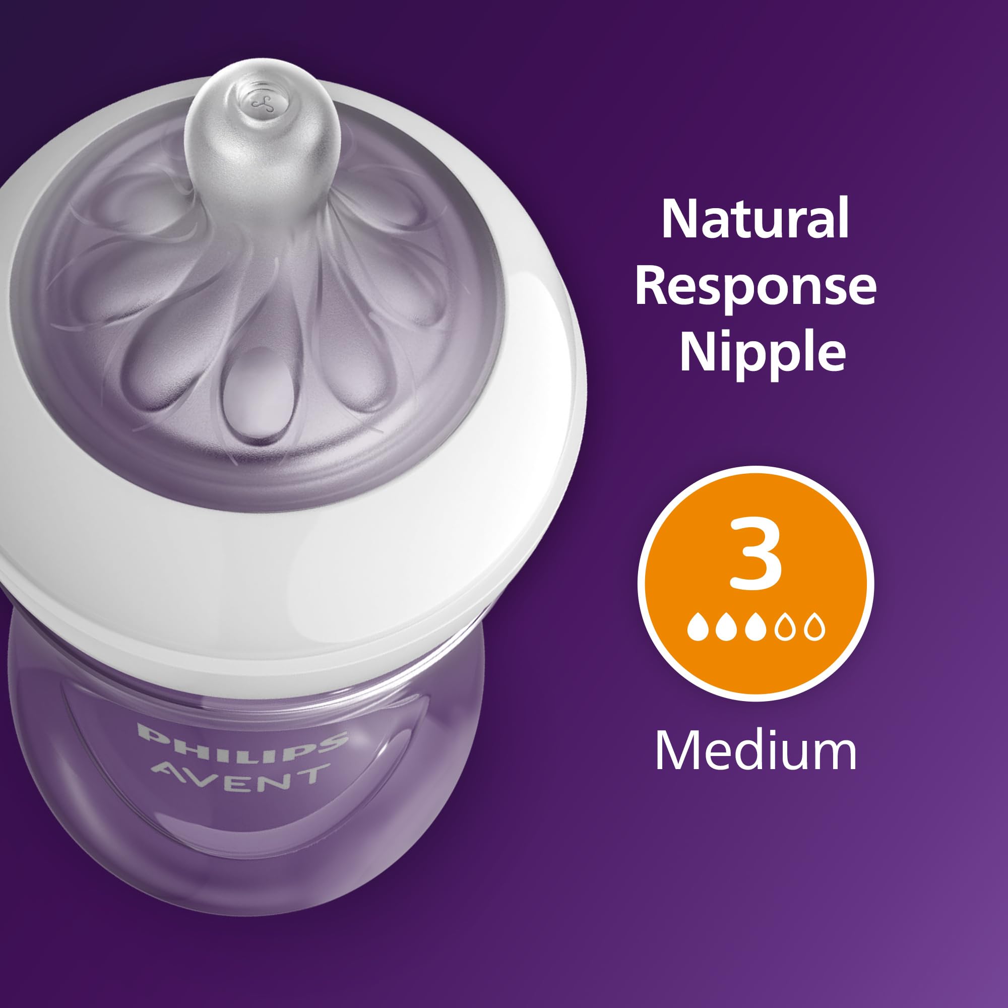 Philips Avent Flow 3 nipple shows suitable flow for mid-paced feeding.