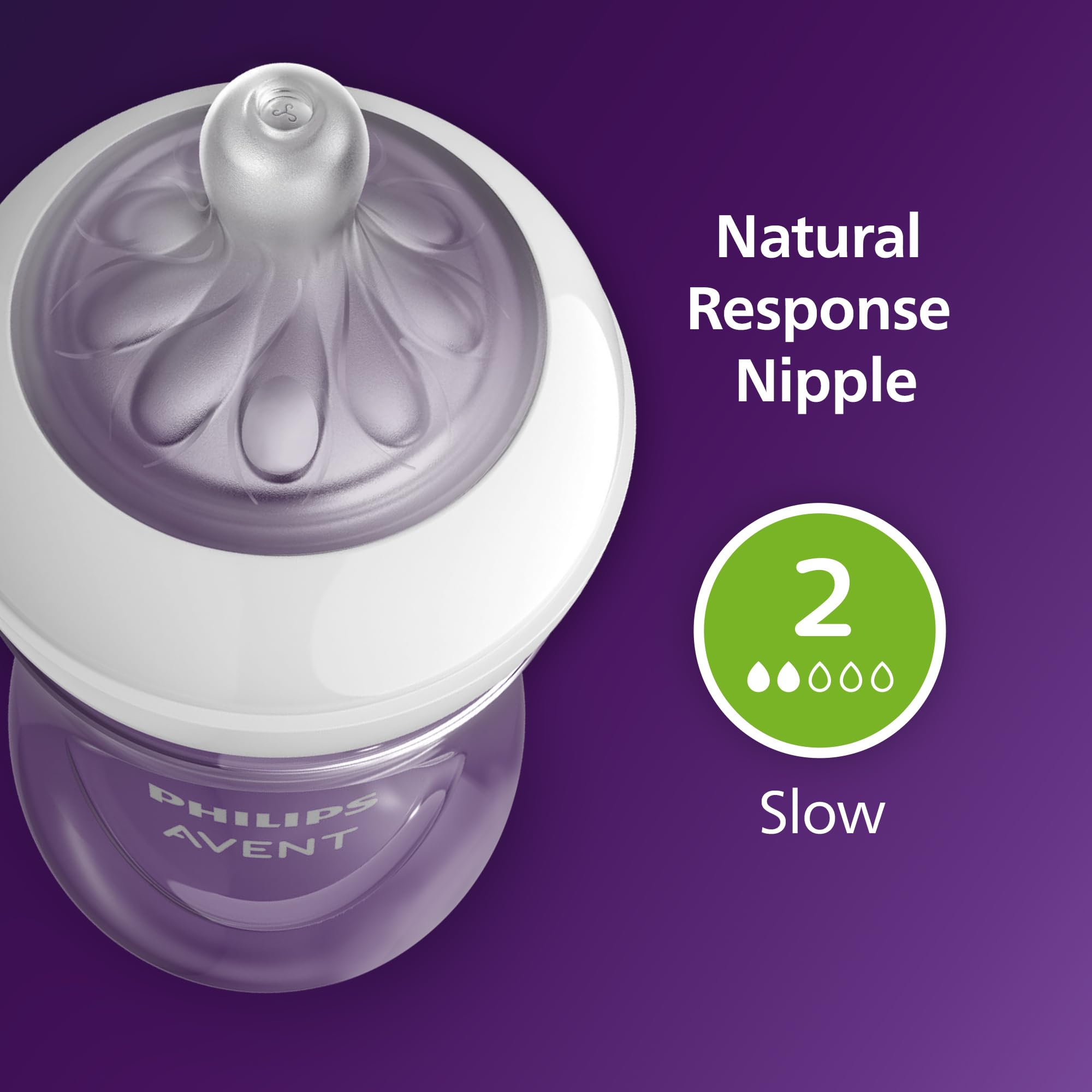 Philips Avent Flow 2 slow flow nipple supports gentle sipping.