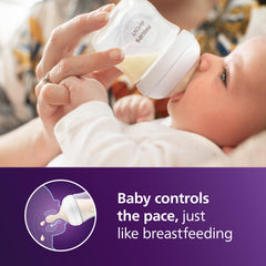 Philips Avent Natural bottle no-drip nipple prevents spills during active feeds.