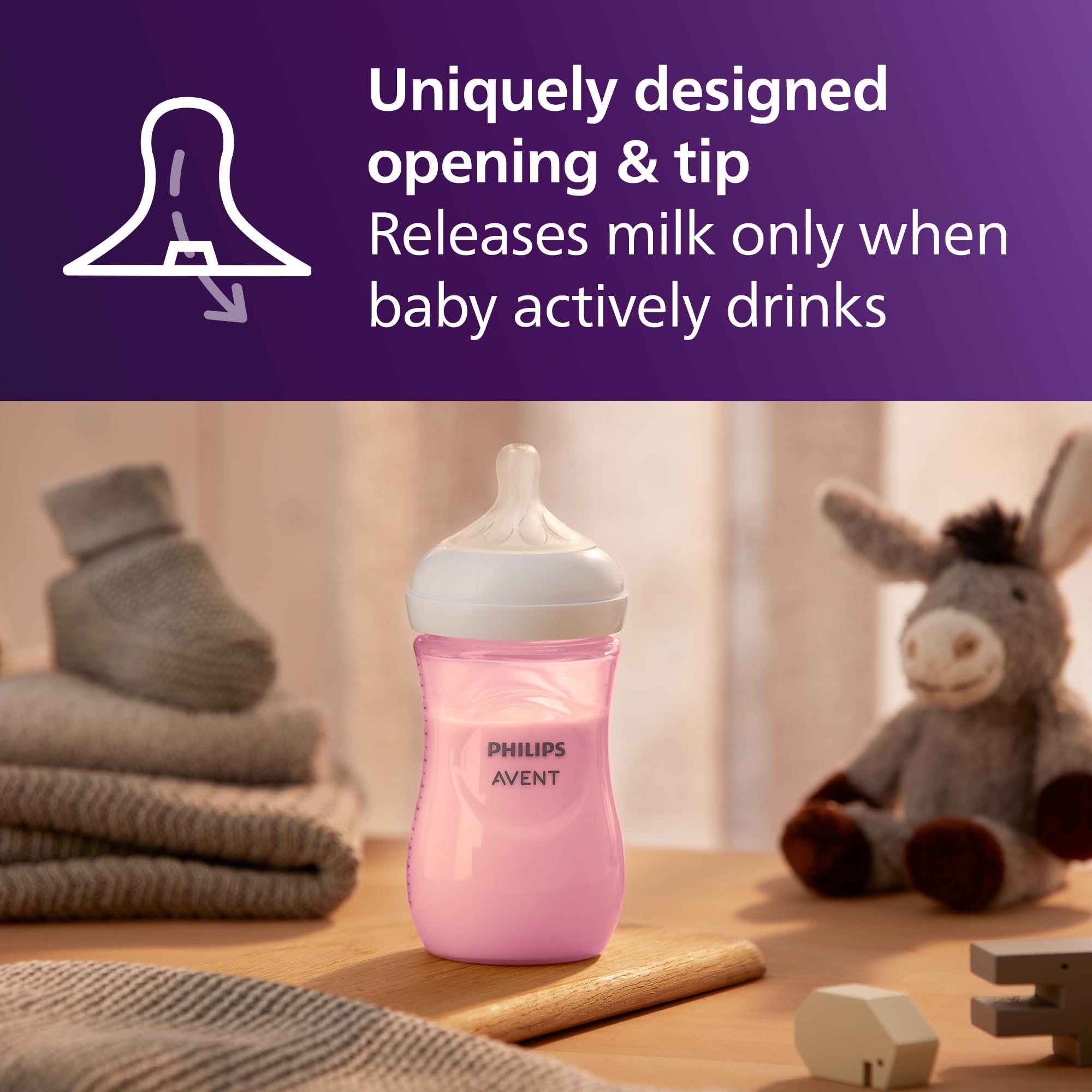 Philips Avent Natural bottle wide neck eases filling and cleaning.