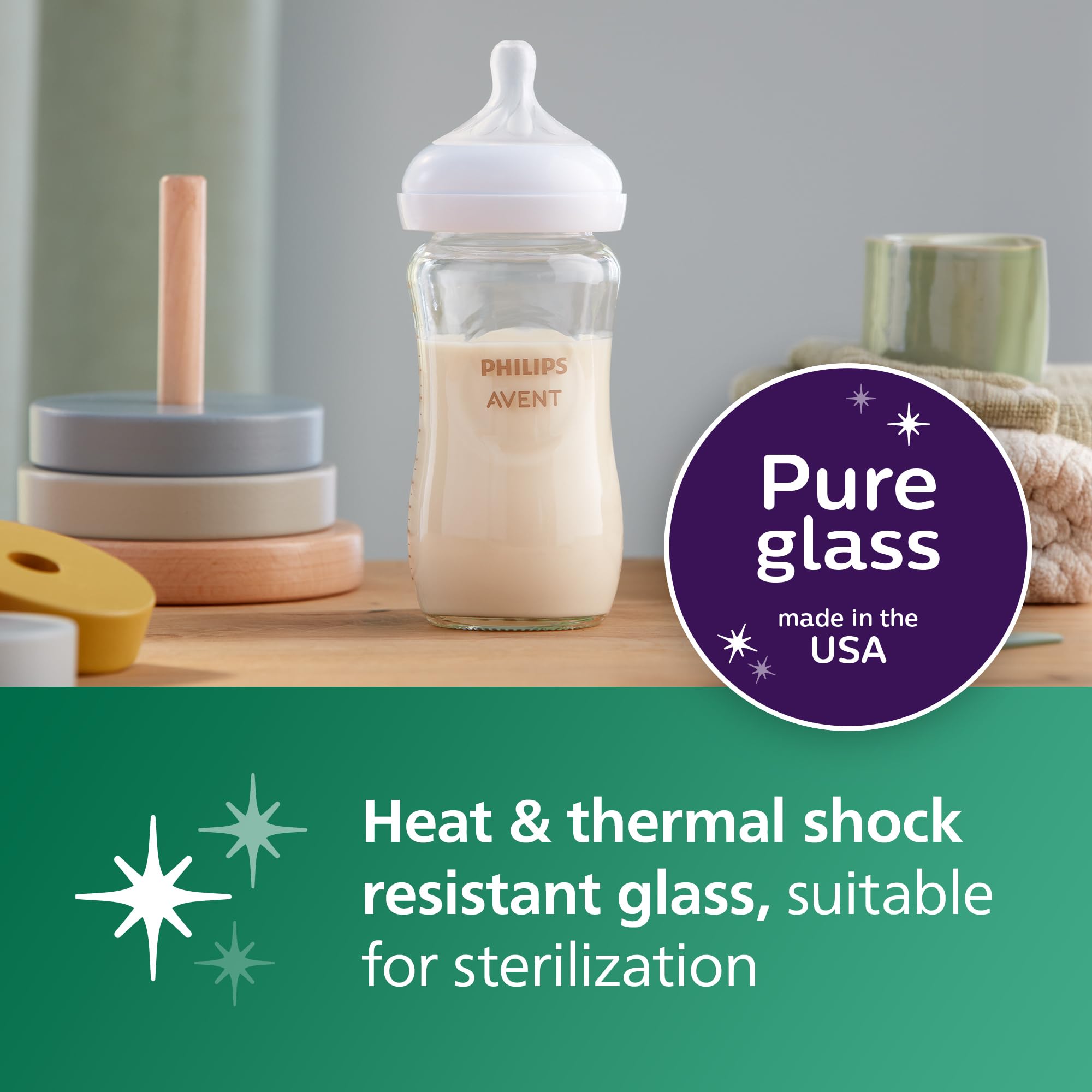 Philips Avent natural glass bottle 4oz nipple attachment with anti-drip design