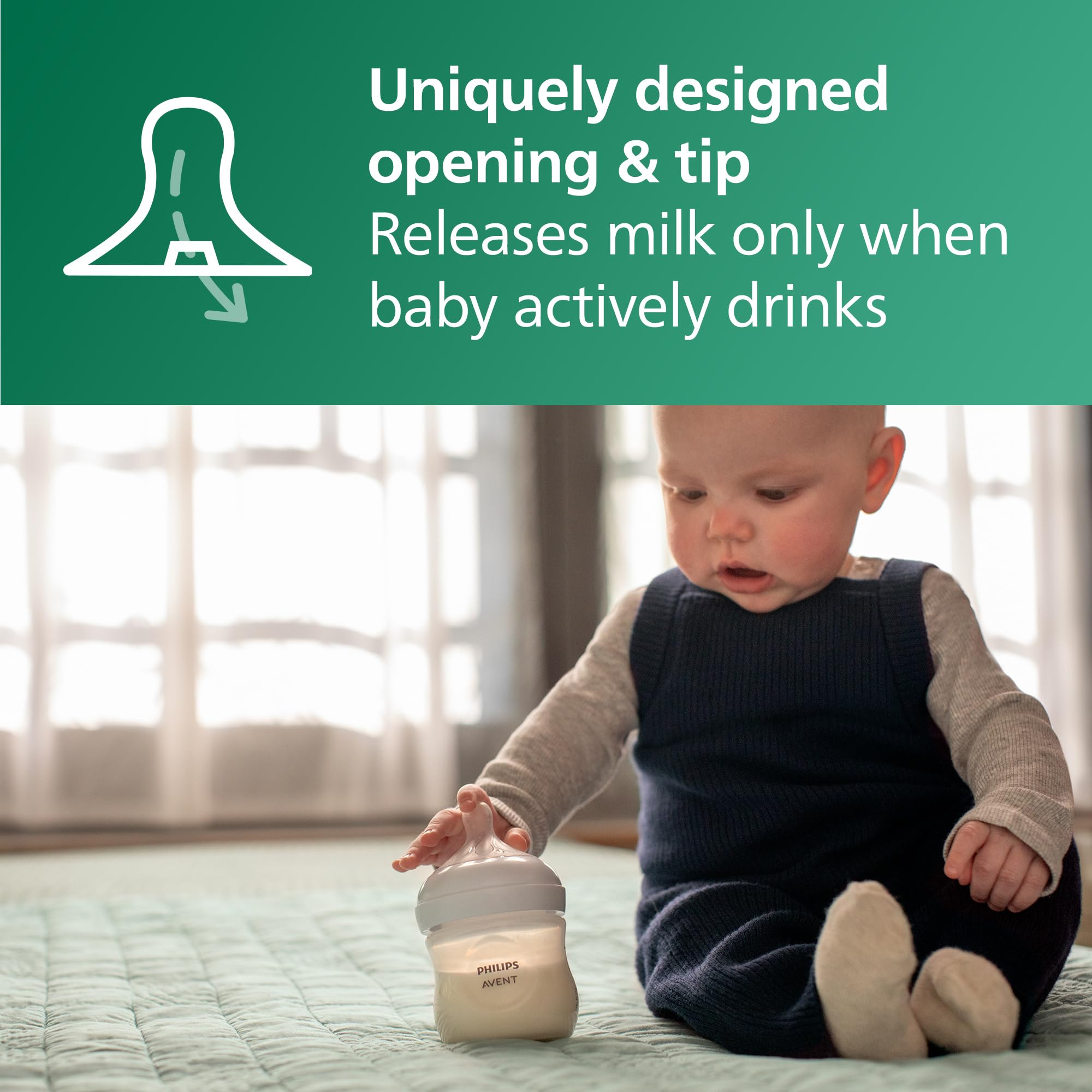 Philips Avent natural glass bottle 8oz with flow-3 nipple for steady feeding