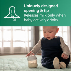 Philips Avent natural glass bottle 8oz with flow-3 nipple for steady feeding