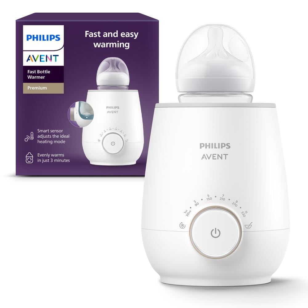 Philips Avent Premium Fast Bottle Warmer front panel demonstrates quick, precise feeding control