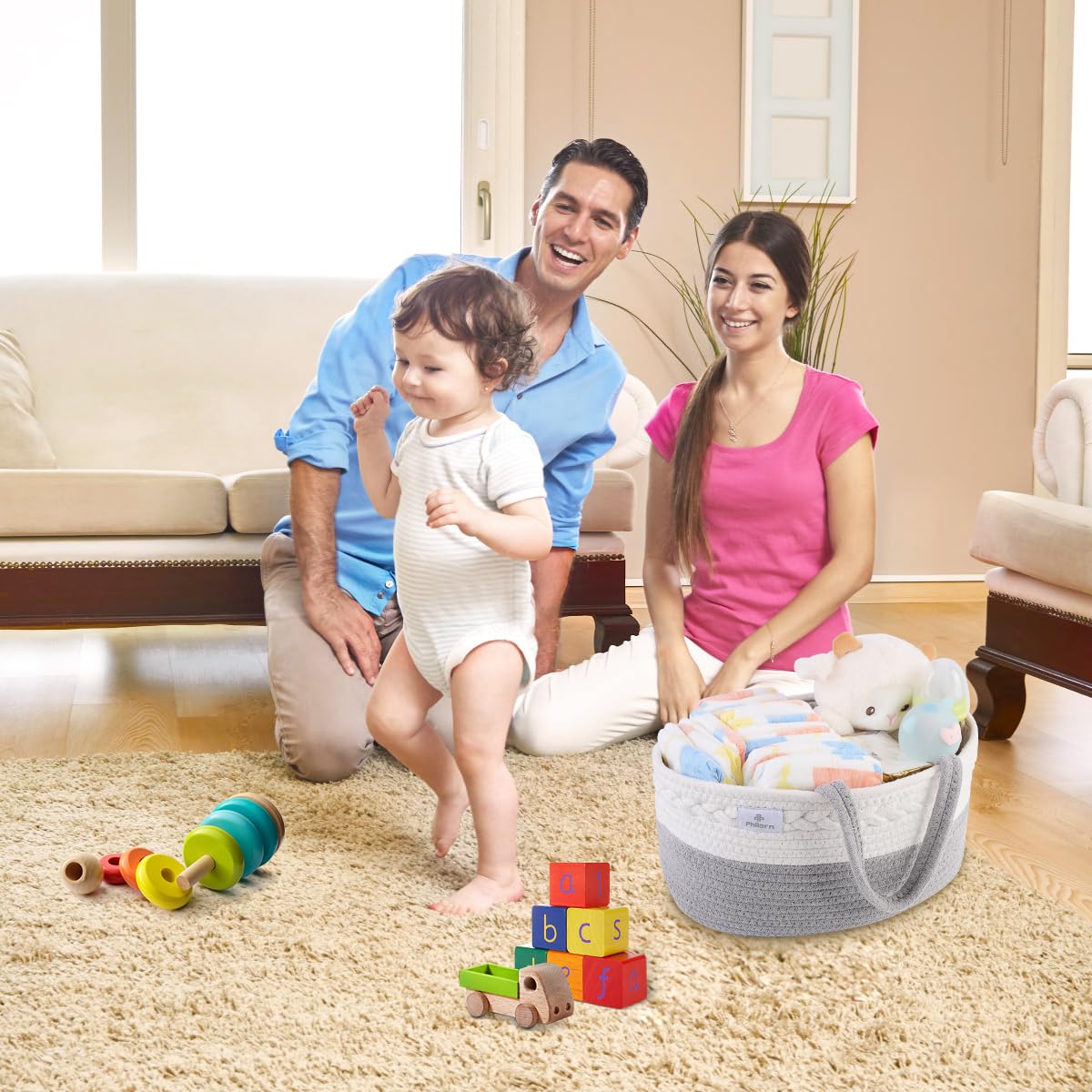 PHILORN diaper caddy on changing table keeps essentials within reach